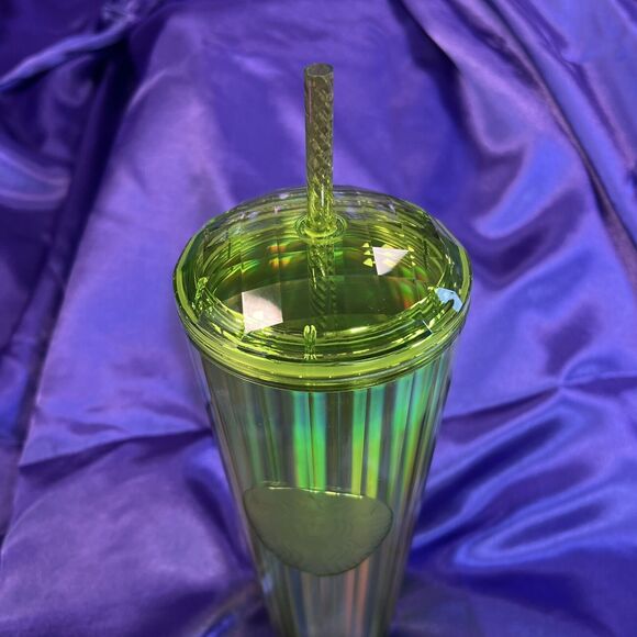 Starbucks Venti 24oz Cold Cup Summer 2023 Tumbler Neon Green Iridescent Dome Lid - Picture 4 of 6
